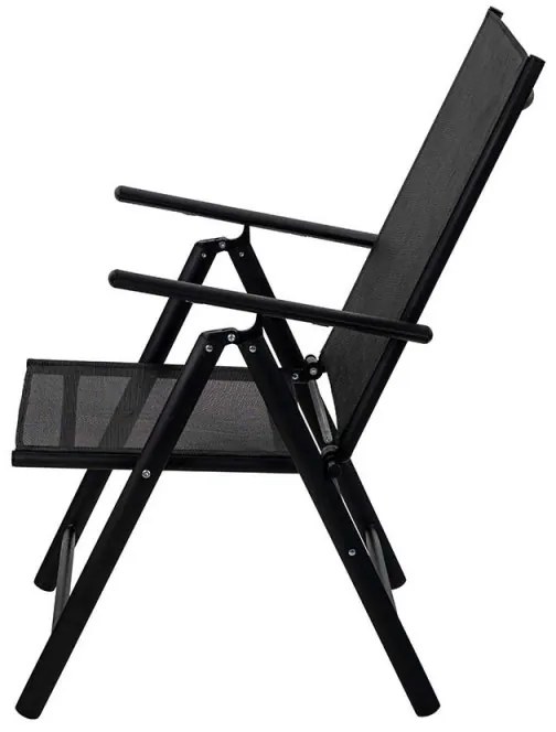 Scaun metalic pliabil Muhler 1005248, 7 pozitii, Spatar si scaun din material textil, Negru