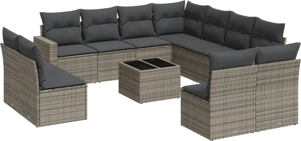 vidaXL Set canapea de grădină cu perne, 12 piese, gri, poliratan
