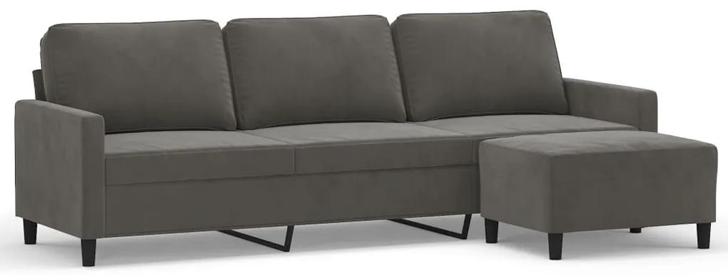 Canapea cu 3 locuri si taburet, gri inchis, 210 cm, catifea