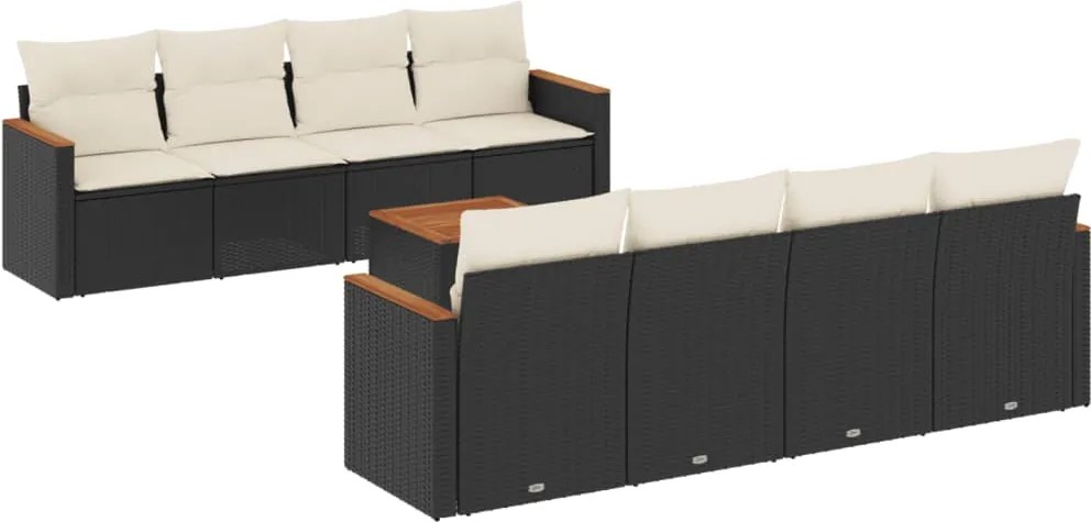 vidaXL Set mobilier de grădină cu perne, 9 piese, negru, poliratan