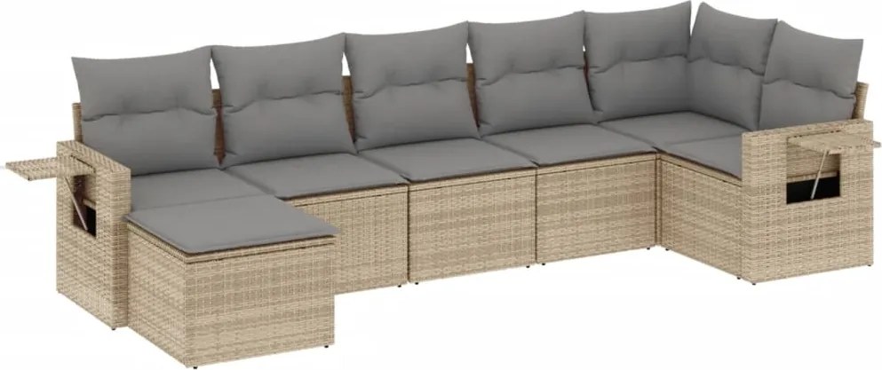 vidaXL Set canapele de grădină, 7 piese, cu perne, bej, poliratan