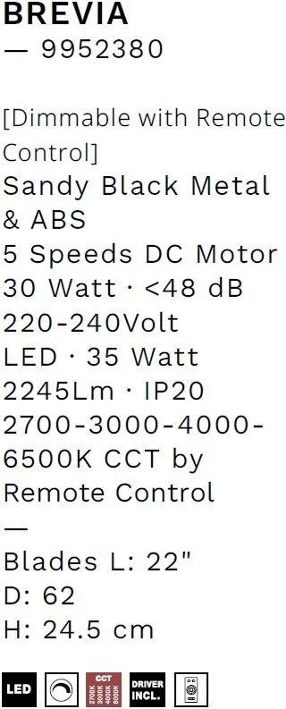 Lustra LED cu ventilator si telecomanda BREVIA