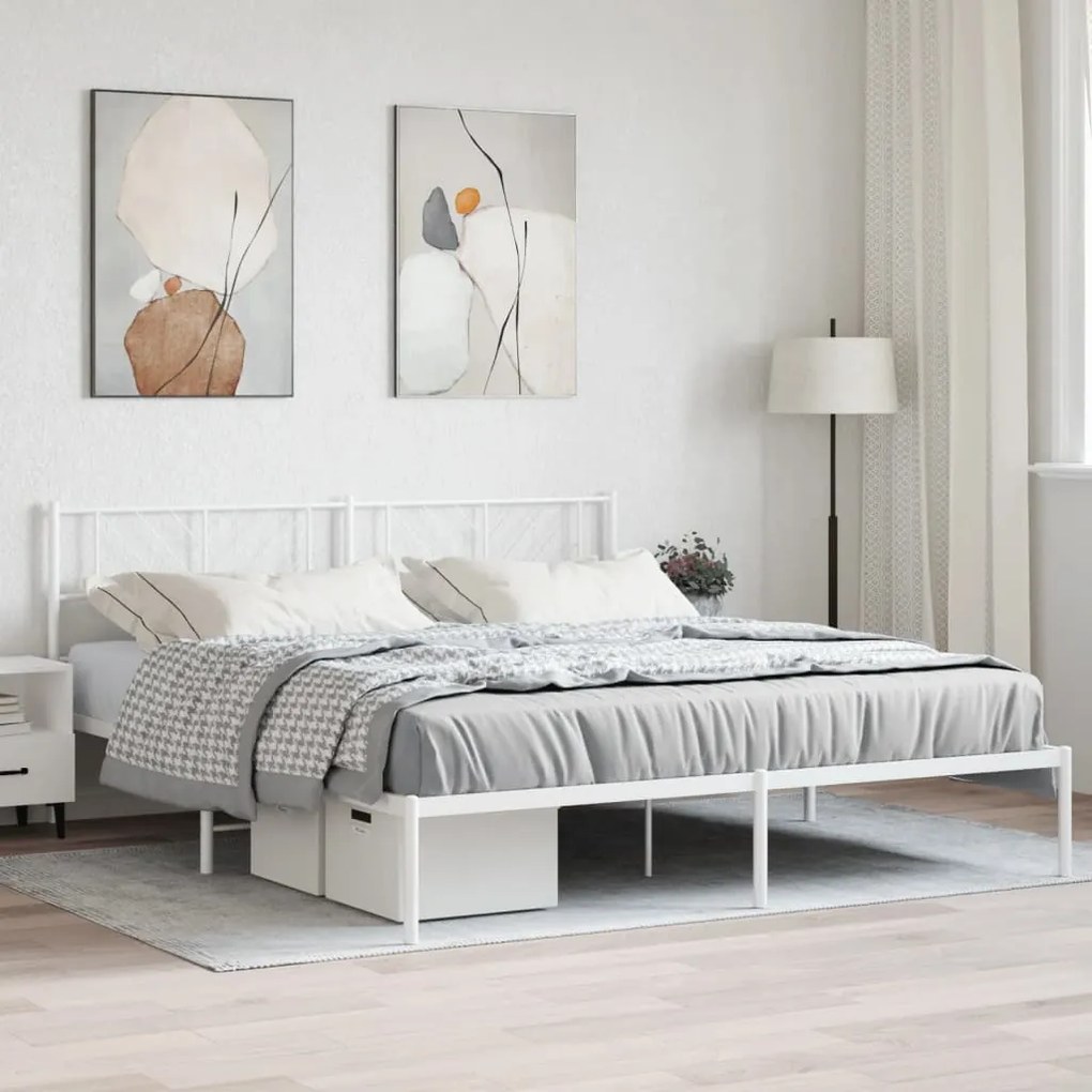372232 vidaXL Cadru de pat metalic cu tăblie, alb, 180x200 cm