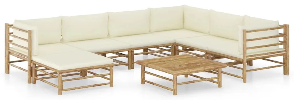 vidaXL Set mobilier de grădină, cu perne alb crem, 8 piese, bambus