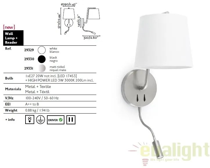 Aplica de perete cu reader LED BERNI 29330