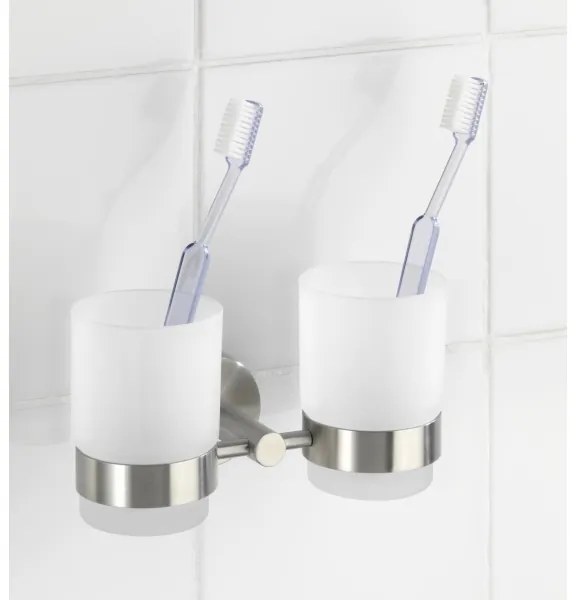 WENKO 19638100 - Suport pentru periuțe de dinți BOSIO MATT, 17,5 x 9,5 cm, inox/argintiu