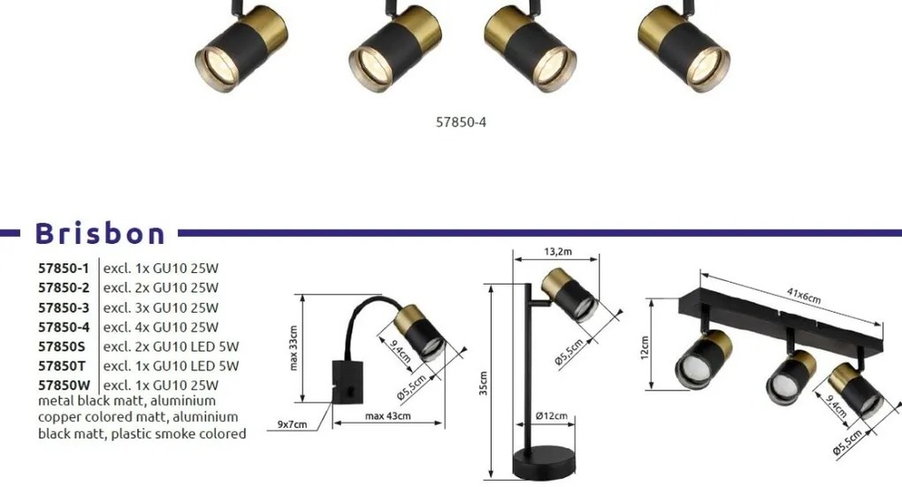 Lampadar cu 2 Spoturi directionabile BRISBON negru/cupru
