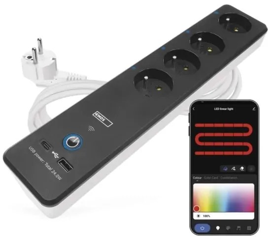 Prelungitor inteligent cu întrerupător GoSmart 4Z + 1xUSB-A + 1xUSB-C 2 m Wi-Fi Tuya