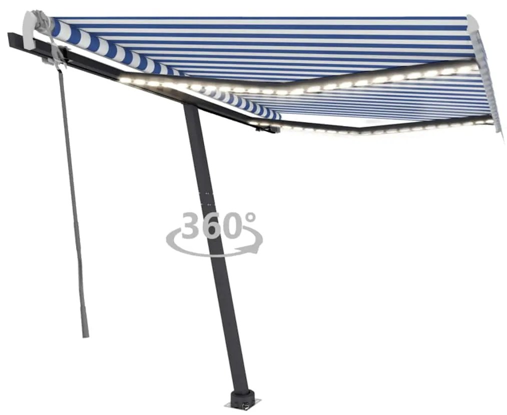 vidaXL Copertină retractabilă manual cu LED albastru și alb 300x250 cm