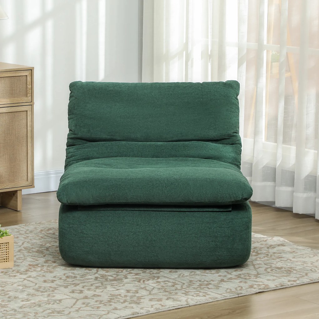 HOMCOM Scaun de Podea Modern și Capitonaț din Țesătură cu Aspect Catifelat Verde | Aosom Romania