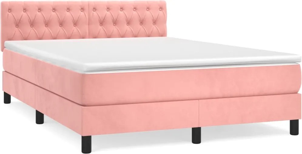 vidaXL Pat box spring cu saltea, roz, 140x200 cm, catifea