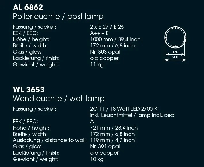 Aplica iluminat exterior din fier forjat, inaltime 72cm LED WL 3653