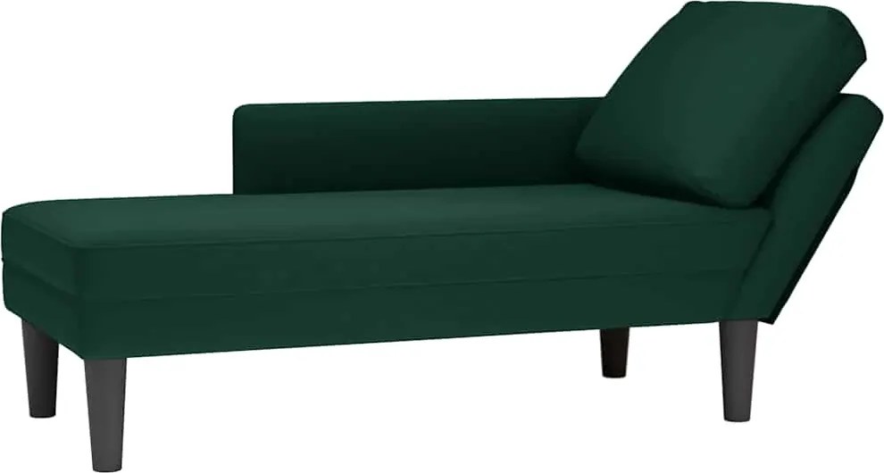 vidaXL Șezlong cu pernă și cotieră dreapta, verde închis, catifea