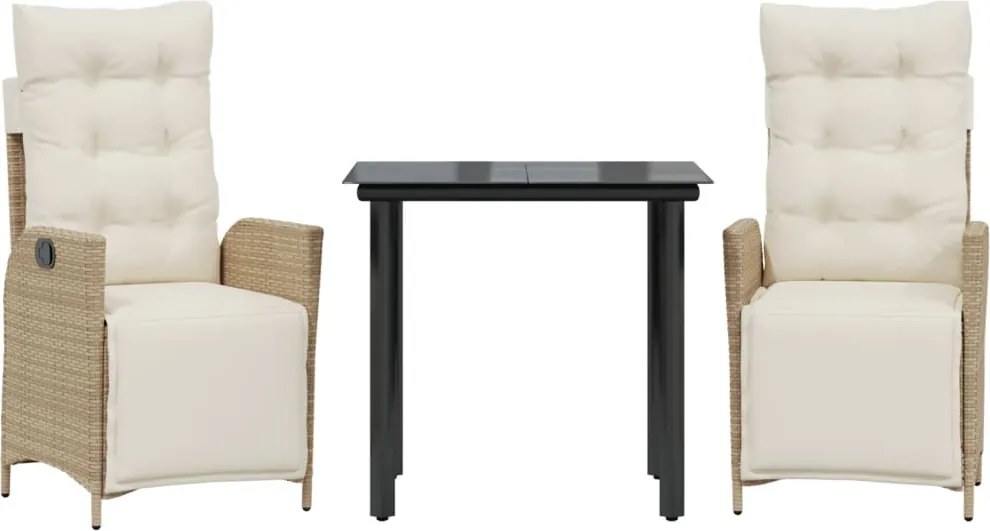 vidaXL Set mobilier de grădină cu perne, 3 piese, bej, poliratan