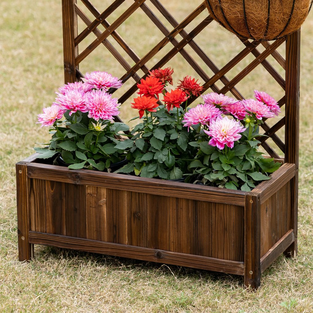 Outsunny Jardinieră pentru Exterior din Lemn, Jardinieră cu Spalier pentru Plante Agățătoare, 60x30x122.5 cm, Maro | Aosom Romania