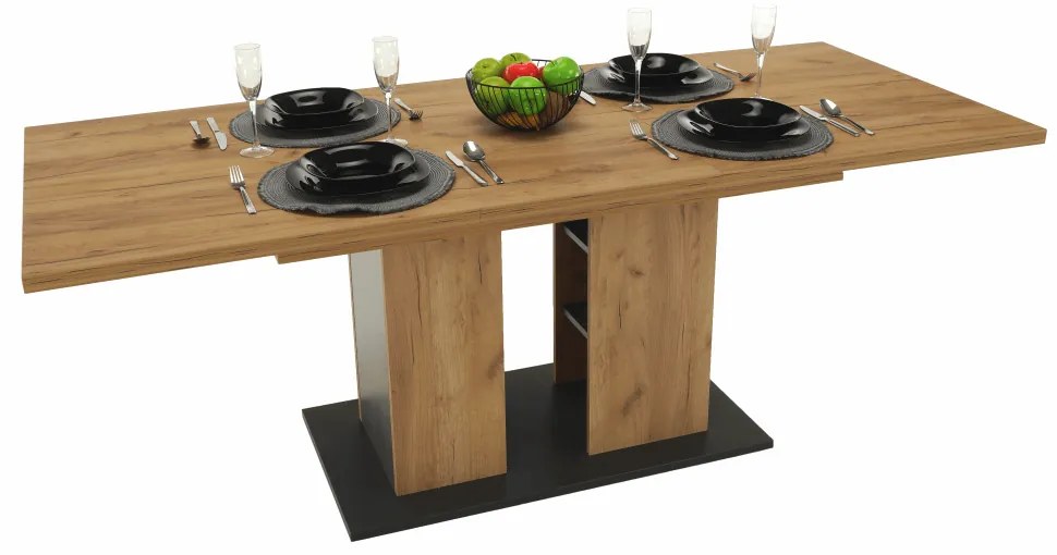 Masa dining, stejar craft auriu   grafit gri, 155-204x86 cm, FIDEL