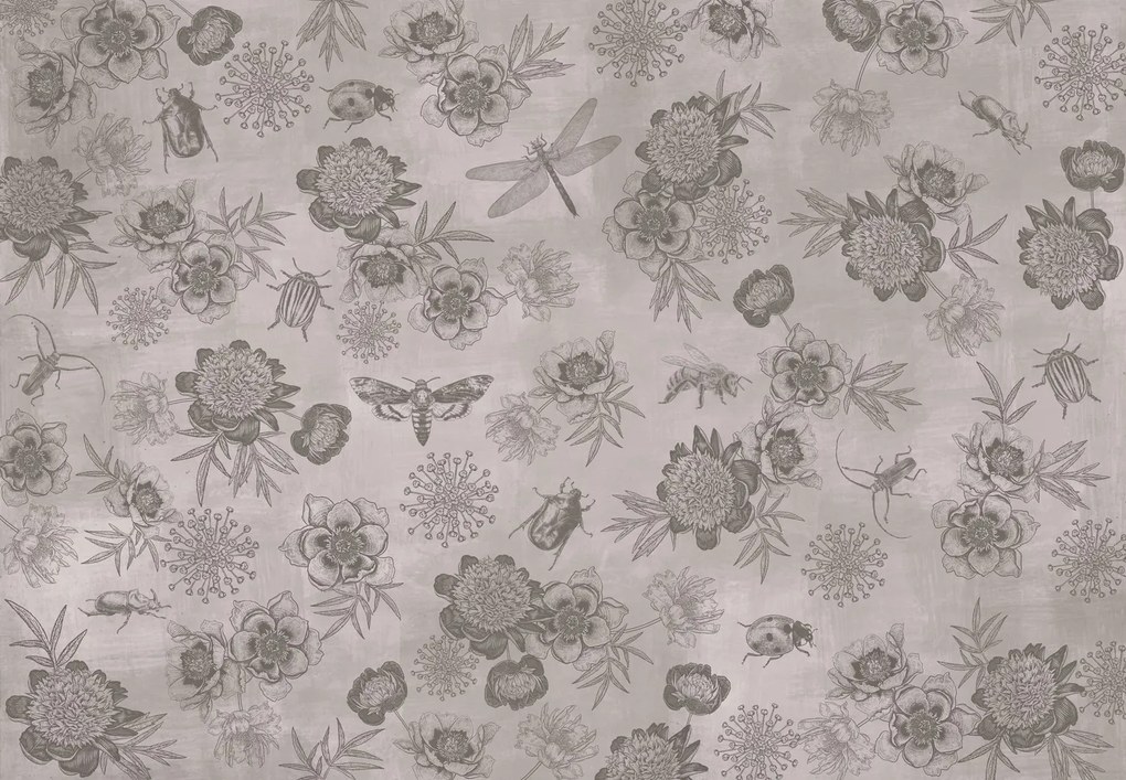 Fototapet - Flori gri cu gândaci (147x102 cm)