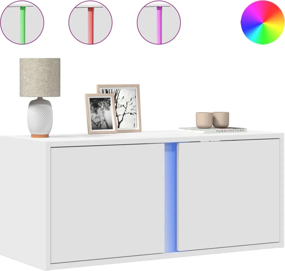 vidaXL Comodă TV de perete cu lumini LED, alb, 80x31x35 cm