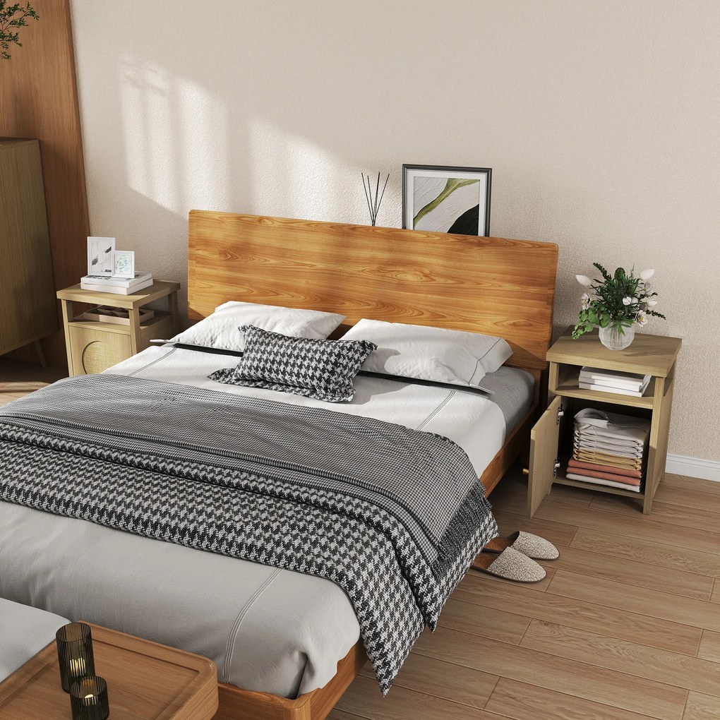 HOMCOM Set de 2 noptiere înguste masă auxiliară compartiment deschis dulap finisaj ratan, 40 x 35 x 55 cm maro | Aosom Romania