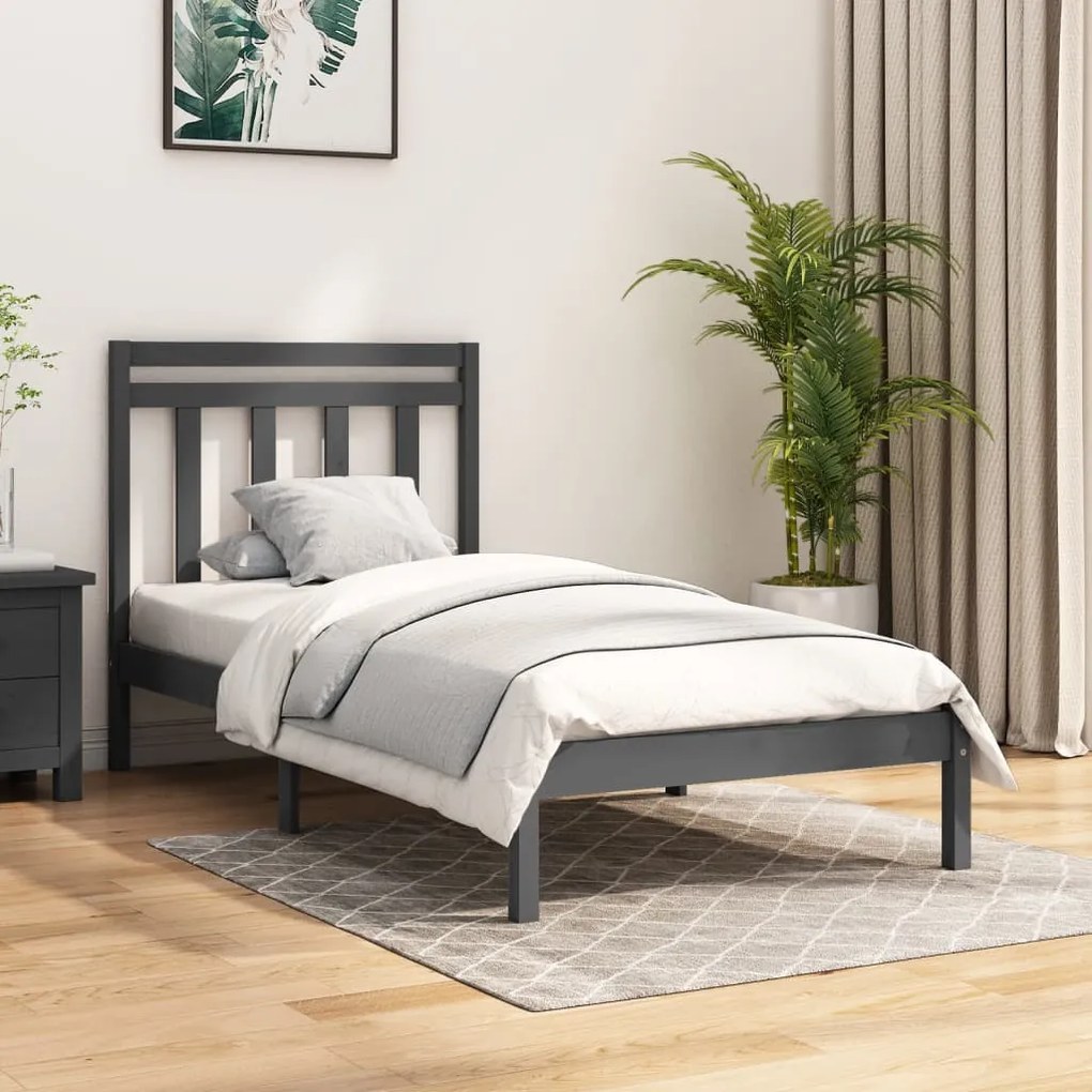3105217 vidaXL Cadru de pat single, gri, 90x190 cm, lemn masiv