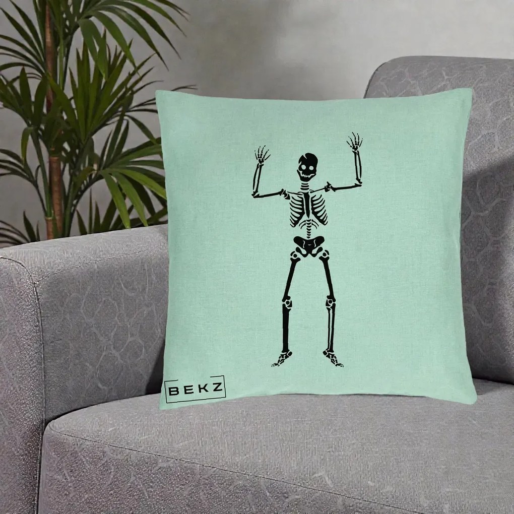 Perna Decorativa Halloween Schelet Dansator, 40x40 cm, Verde Menta, Husa Detasabila, Perna Inclusa, BEKZ®