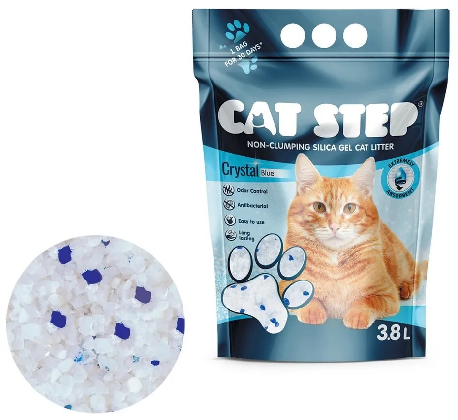 Gunoi pentru pisici cu gel de siliciu Cat Step Crystal Blue 1,67 kg, 3,8 l