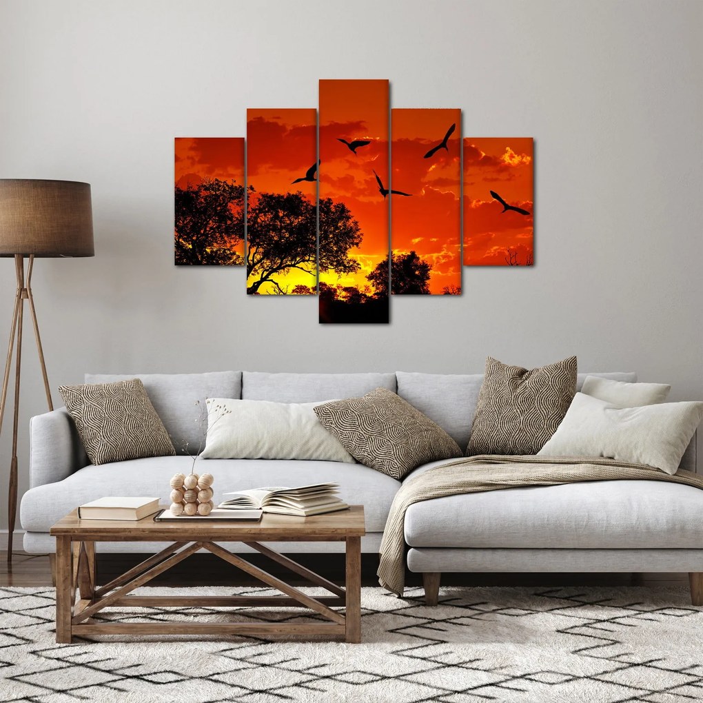 Tablou cu păsări în apus de soare (150x105 cm)