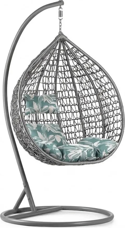 Scaun suspendat gri KOKON cu suport, perna verde-alb