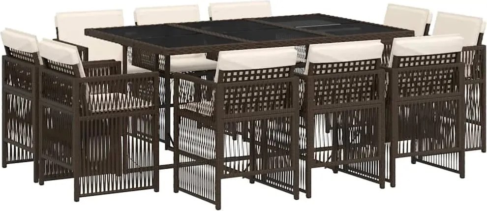 vidaXL Set mobilier de grădină cu perne, 11 piese, maro, poliratan