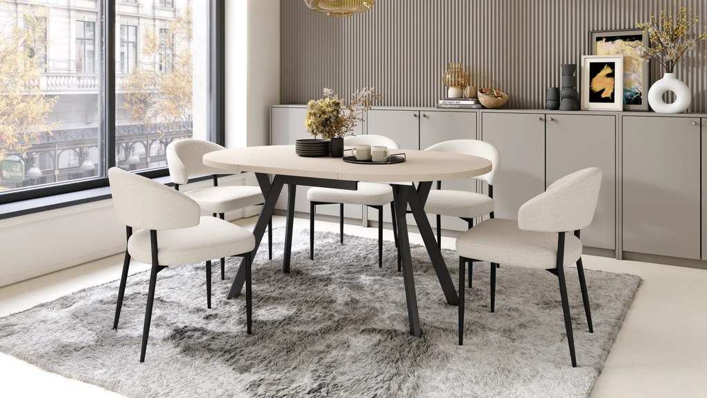 Mazzoni ALMO Bej/picioare negre - MASĂ ROTUNDĂ EXTENSIBILĂ CU PICIOARE ÎN FORMĂ DE Y STIL LOFT PENTRU SALON/SUFRAGERIE