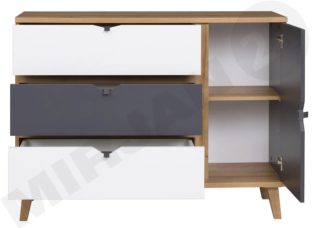 Comodă Thalia TM09 K1D3SZ (stejar auriu + grafit + Alb). 1058335
