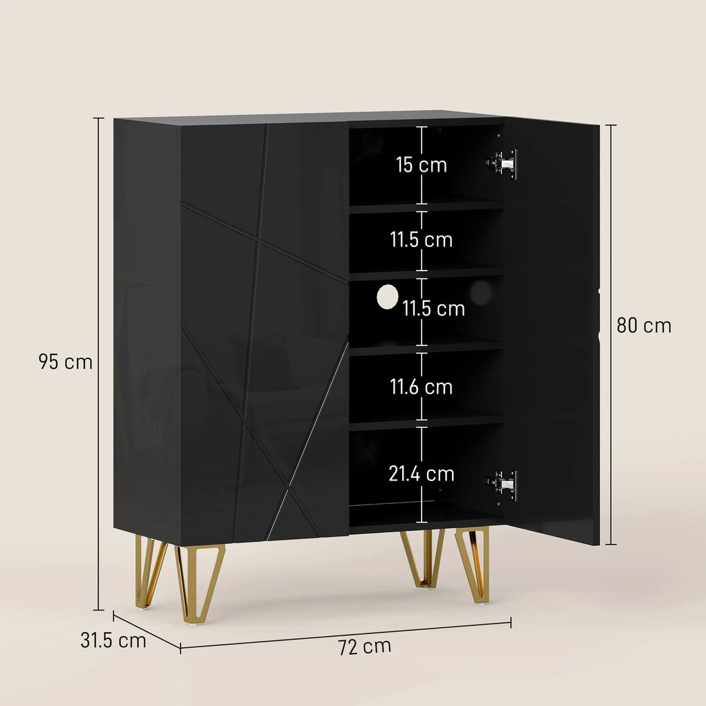 HOMCOM Dulap pentru pantofi cu 2 uși, raft pentru pantofi, depozitare pentru pantofi cu 3 rafturi reglabile 72 x 31,5 x 95 cm, Negru | Aosom Romania