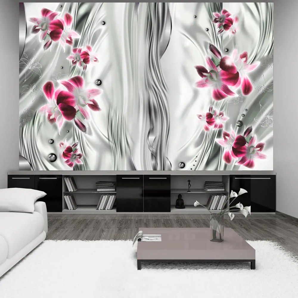 Fototapet Bimago - Pink orchid in platinum + Adeziv gratuit 250x175 cm