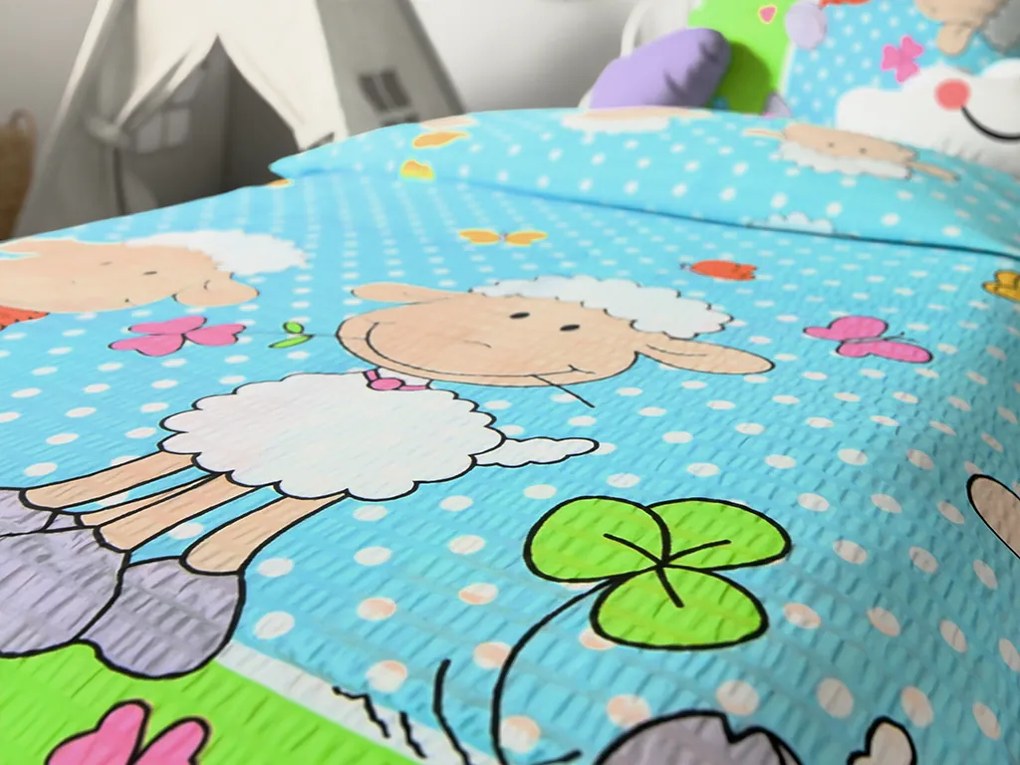 Lenjerie de pat din crep pentru patut OVECKY albastru Dimensiune lenjerie de pat: 45 x 65 cm | 90 x 135 cm