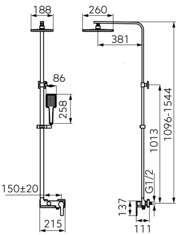 Coloana de dus FDesign Origio, baterie monocomanda, negru mat Negru mat