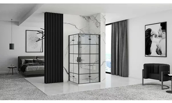 Cabina de dus dreptunghiulara cu usi pliabile Rea Molier 80x90 negru