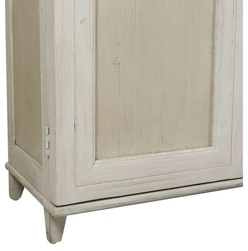 Bufet inalt cu 2 usi, alb, din lemn masiv de pin reciclat, aspect vintage, Lhettie