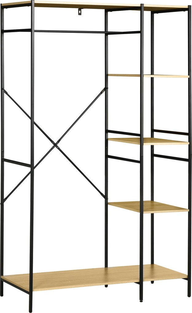 HOMCOM Penderie suport pentru haine de stil industrial din metal cu grindă și 4 rafturi, dim. 100L x 46L x 170,5H cm | Aosom Romania