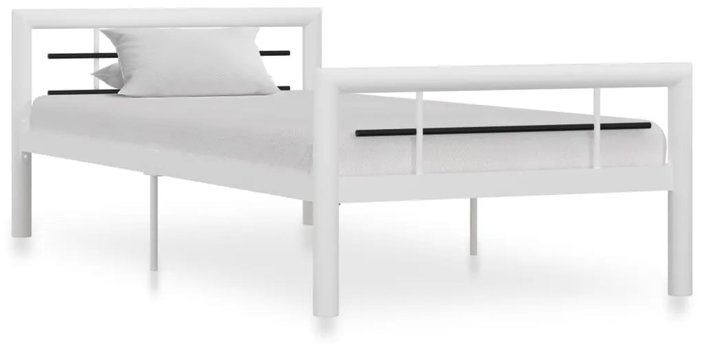 vidaXL Cadru de pat, alb și negru, 90 x 200 cm, metal