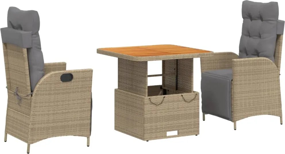 vidaXL Set mobilier de grădină cu perne, 3 piese, bej, poliratan