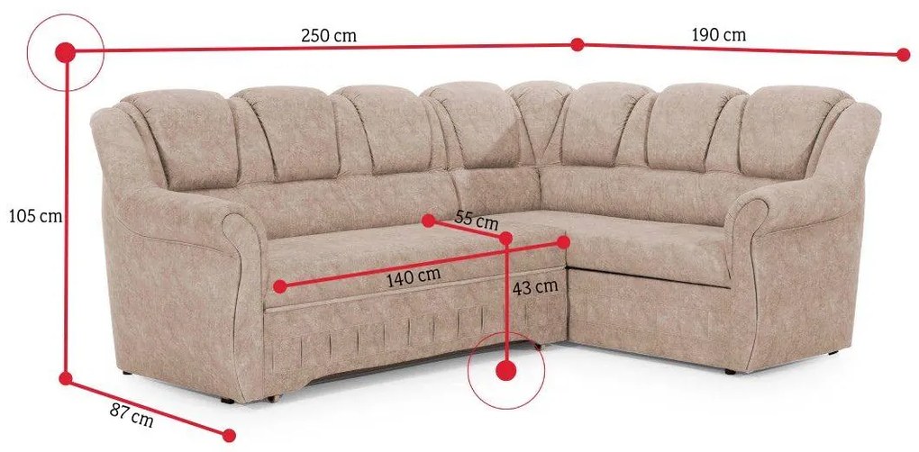 Supermobel Colțar extensibil LORD II, 250x105x190, Berlin02/Soft17, stânga
