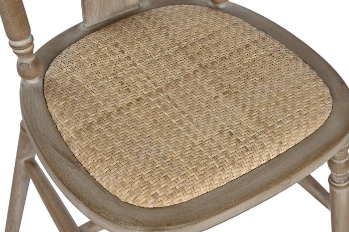Scaun dining romantic din lemn de cedru cu șezut împletit din rattan, 50×40×94 cm, „Camille"