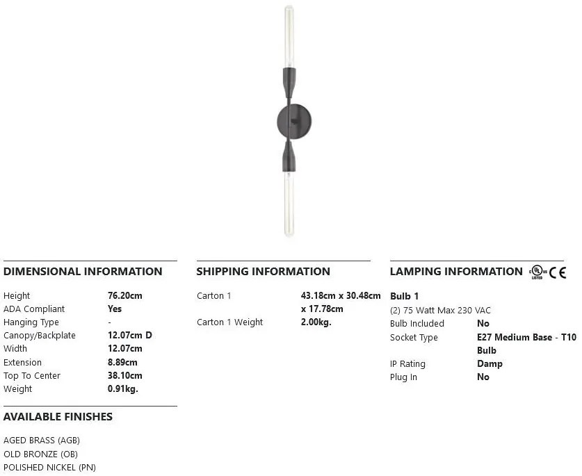 Aplica de perete design minimalist, cu doua surse de lumina TARA, bronz antichizat