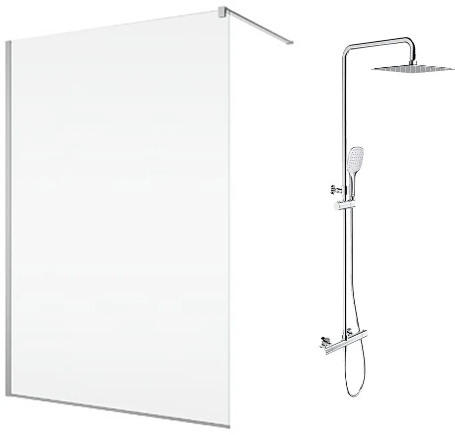 Pachet paravan dus Walk-In SanSwiss Easy crom 100x200 cm si coloana de dus Omnires Y crom