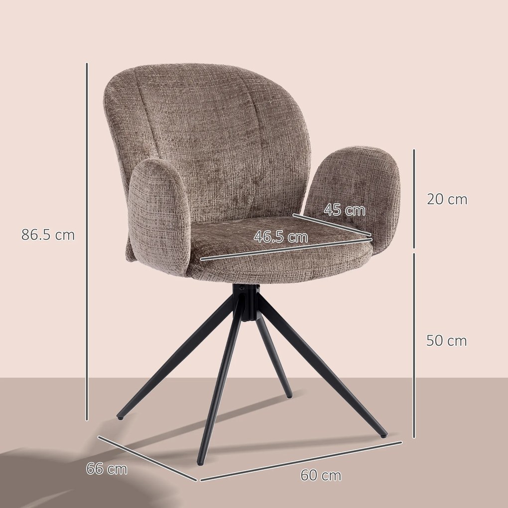 HOMCOM Scaun birou ergonomic, fotoliu birou cu șezut pivotant cu revenire automată, 60 x 66 x 86,5 cm, maro deschis | Aosom Romania