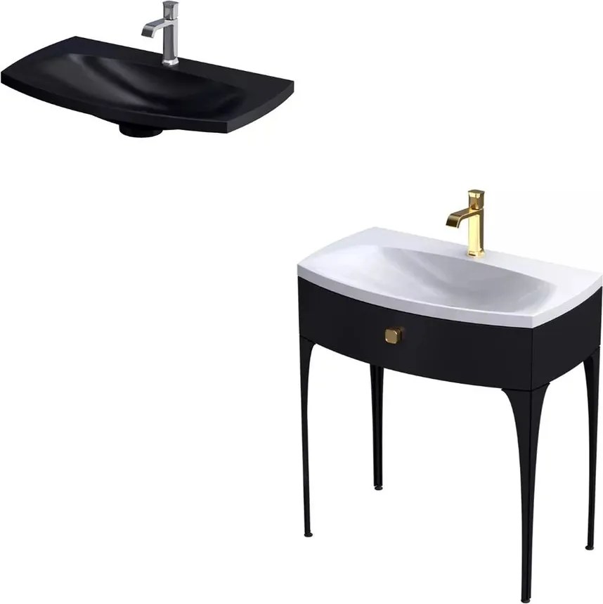 Set dulap baza suspendat Oristo Louis negru 1 sertar cu lavoar negru mat 82 cm