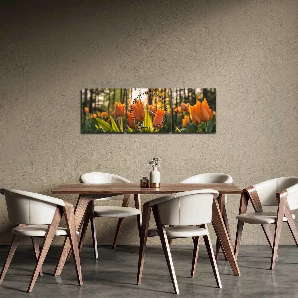 Tablou - lalele potocalii (cu ceas) (90x30 cm)
