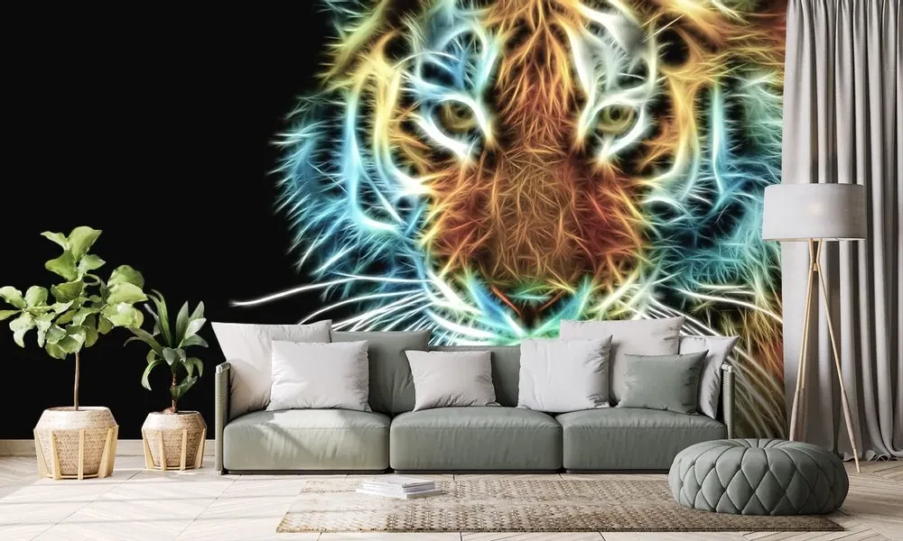 Tapet autoadeziv cap de tigru într-un design abstract