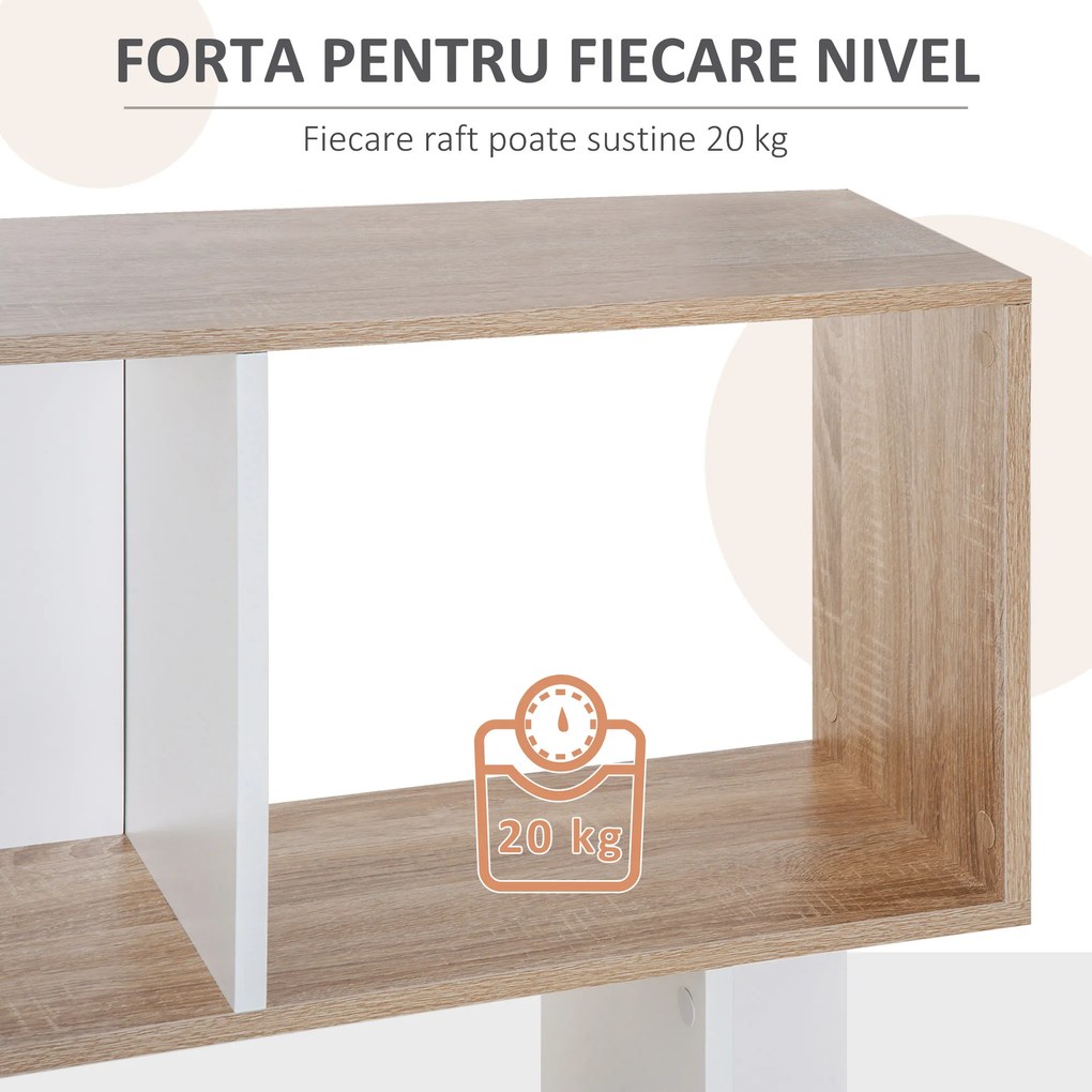 HOMCOM Bibliotecă de Perete cu 5 Rafturi, Dimensiuni 60x24x184.5cm, Alb, Ideală pentru Organizare și Decorare | Aosom România