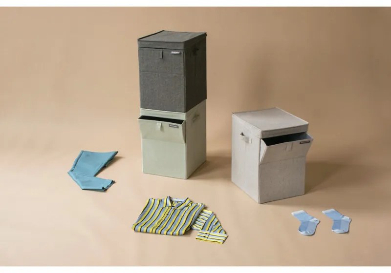 Cutie de rufe stivuibila Brabantia 1000827, 35 L, Deschidere frontala, Capac larg, Pliabil, Gri